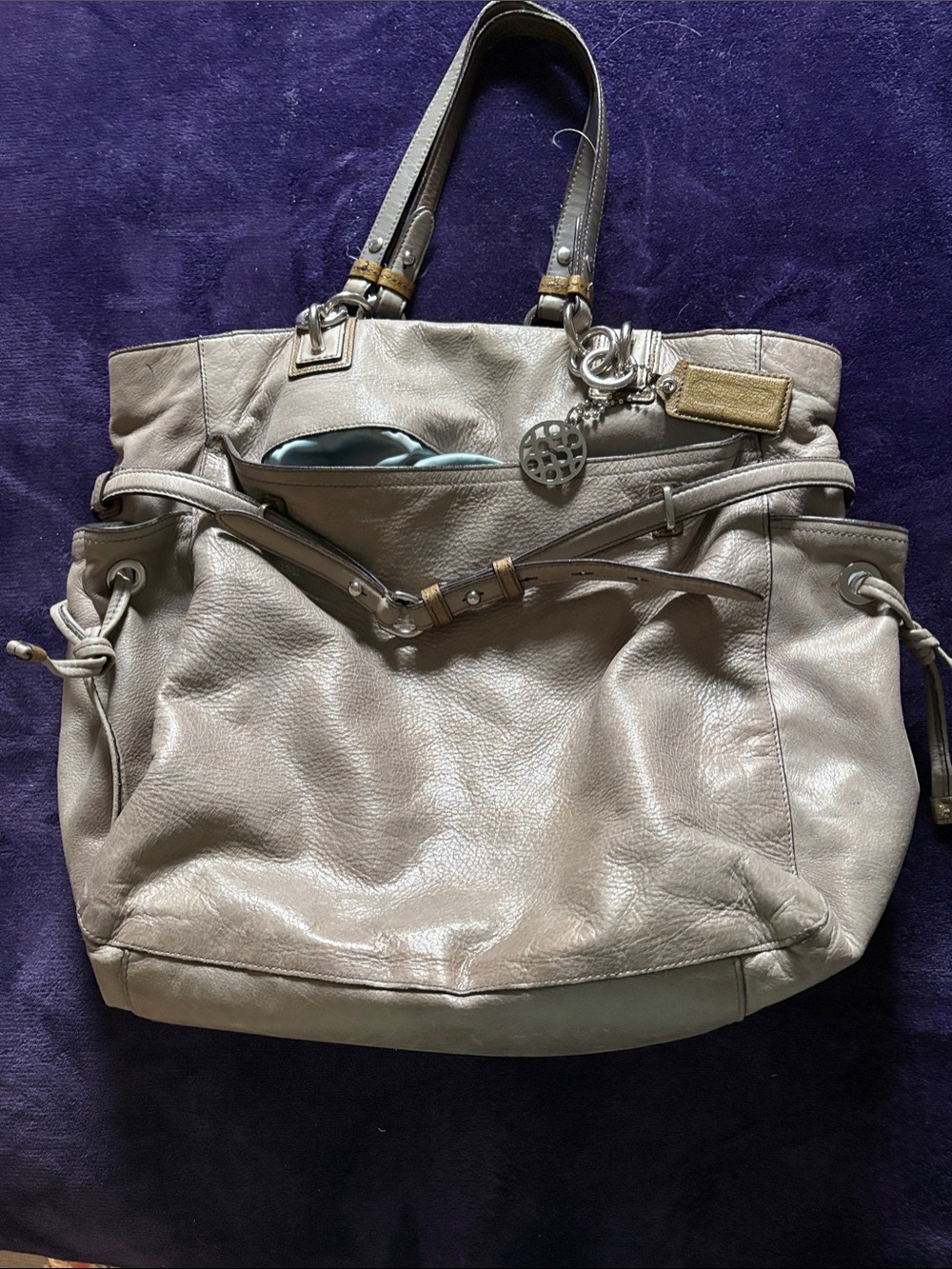 coach Everyday Leather Tote in Taupe (grey) with Charm Accent